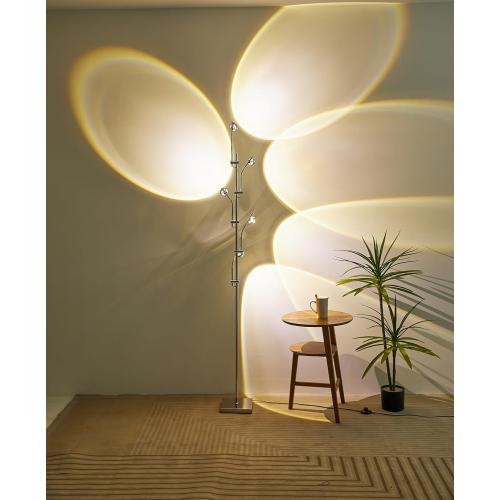 NKU Sunset Floor Lamp Projector 5 Head Multi Head Floor Light with Replaceable Filters Ambient Mood Lighting for Bedroom, Living Room 72in Chrome Unique Modern Colorful Sunset Lamp with Halo Effect