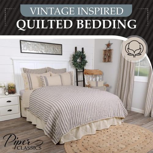 Piper Classics Market Place Blue Ticking Stripe QUEEN SIZE Quilt