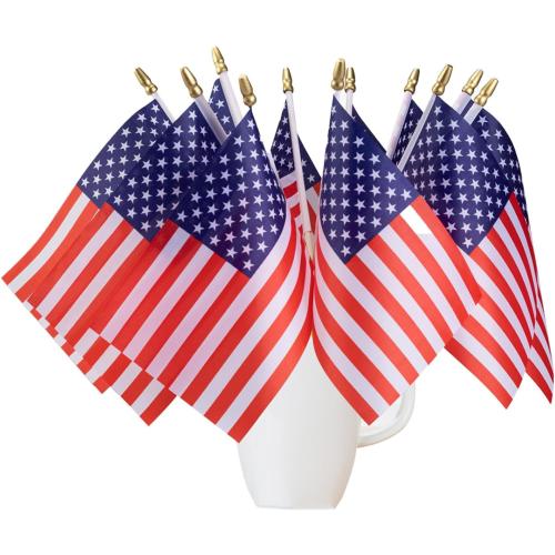 25 Pack Small American Flags on Stick 5x8 Inch/Mini American USA Flags/US Handheld Stick Flags Spear Top (25, 5x8 Inch)