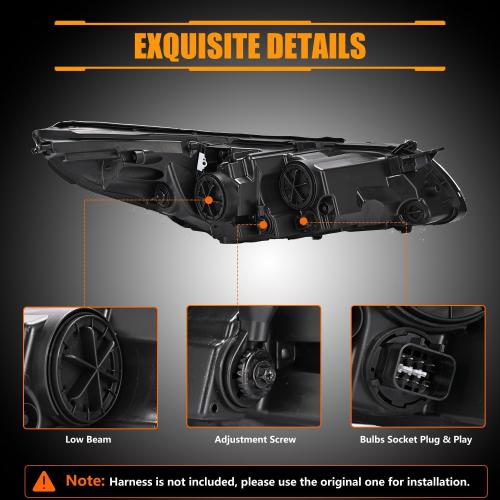 Right Headlight Assembly for 2015 2016 2017 Hyundai Sonata, Passenger Side Halogen Headlamp with Clear Lens Black Housing Amber Reflector (with Bulb), 1 PC, 92102-C2000 92102C2000 HY2503183