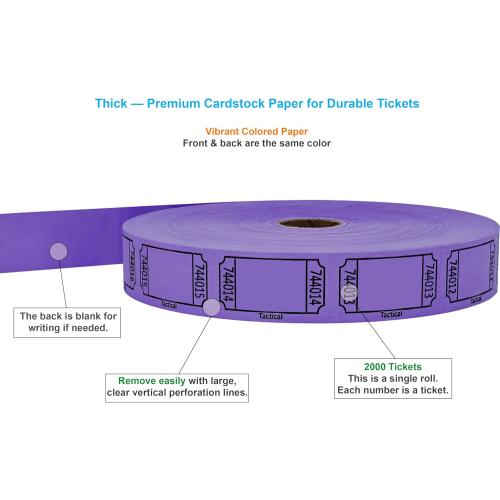 Tacticai 2000 Blank Raffle Tickets, Single Roll, Purple | 8 Color Options, Premium Cardstock, Clean-Tear Perforations, for Events, Fundraisers & Prizes — Proudly Made in USA