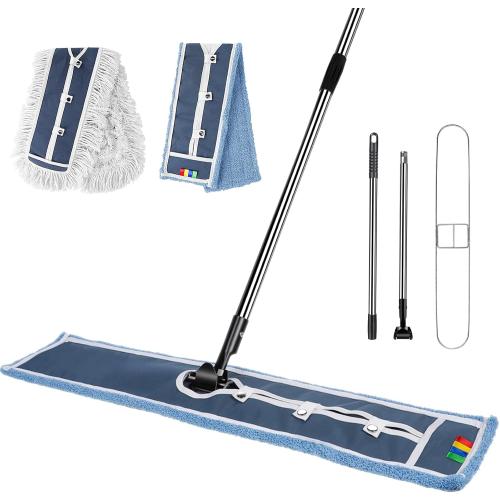 MASTERTOP Industrial Mop, Extra Large Floor Mop with Microfiber & Cotton Pad, Heavy Duty Flat Mops Commercial Dust Mop for Cleaning Office Garage Mall Hotel Home Floors