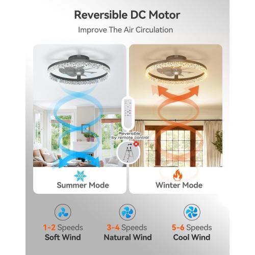 addlon Ceiling Fans with Lights and Remote, 20'' Low Profile Ceiling Fans, 3000-6000K Dimmable Modern Flush Mount LED Fan Light, Fandelier Ceiling Fan for Bedroom, Kitchen, Living Room, Black