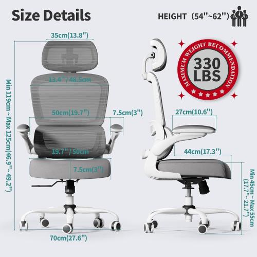 TRALT Office Chair Ergonomic Desk Chair, 330 LBS Home Mesh Office Desk Chairs with Wheels, Comfortable Gaming Chairs (White)‼️ all hardware may not be included ‼️