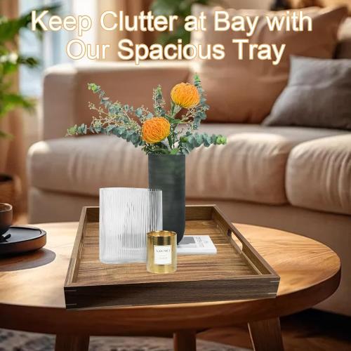 24'' Acacia Extra Large Square Wood Tray - Wood Trays for Ottoman, Rustic Square Serving Trayes with Handles,Ottoman Table Topper, Durable and Versatile for Living Room,Bedrooms,Coffee Table, Kitchen