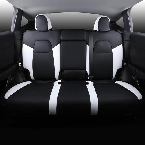 Suitable for Tesla Model Y Seat Covers, Waterproof Faux Leather Car Seat Covers Full Set for Tesla Model Y 2020 2021 2022 2023 2024 (Black  White)
