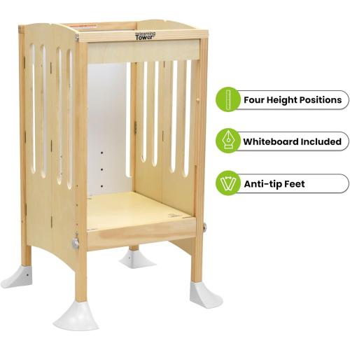 Little Partners Grow 'N Stow Folding Learning Tower, Adjustable Montessori Kitchen Counter Toddler Platform for Cooking, 35 H x 23.25 W x 23 D, Ages 18 mos. to 6 yrs. (Natural)