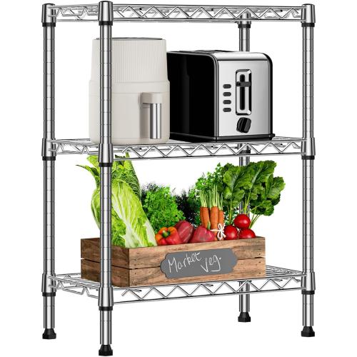 M MZG 750 lbs 3 Tier Shelf Metal Storage Shelves Wire Rack Closet Organizers with PP Board for Garage Kitchen Bathroom Laundry Chrome 11.8 D x 21.7 W x 28.6 H