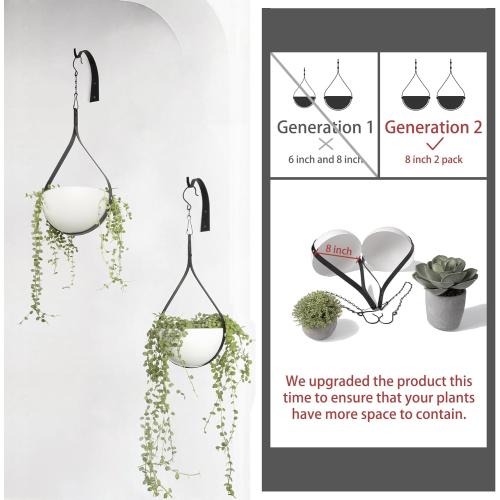 WHITE Hajia 2 Pack Waterdrop Shaped Hanging Planters, Black Iron Plant Hangers with Non-Detachable Pots, Modern Indoor/Outdoor Hanging Plant Holder