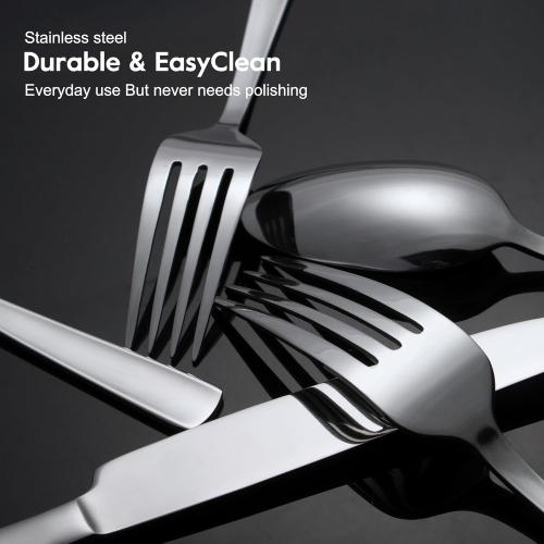 Set of 45-Piece Brightown Silverware Set Flatware Cutlery Set Service for 8, Durable Stainless Steel Tableware in Ergonomic Design Size and Weight, Kitchen Utensil Sets with Steak Knives, Rust-proof, Dishwasher Safe