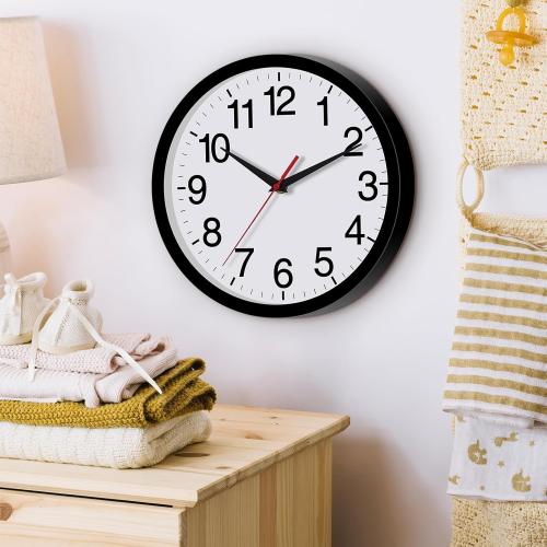 Rohioue Wall Clock Modern 8 Inch Battery Operated Silent Non Ticking Small Analog Clock for Living Room Office Home Bedroom Kitchen Bathroom(Black)