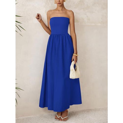 Size S PRETTYGARDEN Women 2025 Summer Elegant Strapless Maxi Dress Tube Top Dress A Line Flowy Long Wedding Party Cocktail Dresses