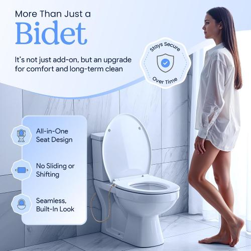 CLEAR REAR Elongated Bidet Toilet Seat – Non Electric Attachment for Toilets, Easy to Install Self Cleaning, Rear & Feminine Wash Nozzles, Adjustable Water Sprayer, Eco Friendly Hygienic Upgrade