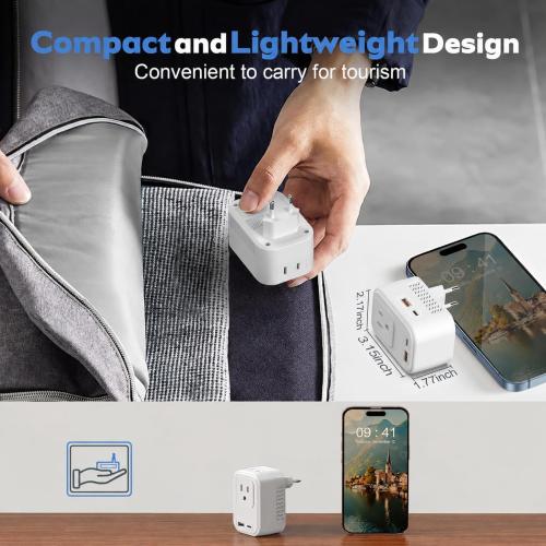 Voltage Converter for European Travel: 220V to 110V Converter US to Europe, Plug Adapter with Fast Charge 2 USB C, 2 USB A & 2 Outlets, Universal Travel Essentials for France Germany Italy Spain, etc