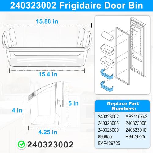 UPGRADED FGHS2631PF4A FGHS2631PF2 FGHS2655PF4 FGHS2655PF5A DGUS2645LF6A FGUS2642LF2 Refrigerator Door Bin Compatible With 240323002 Frigidaire Door Shelf Replacement AP2115742 Fridge Replacement Shelf
