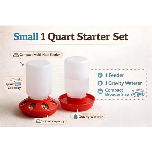 Baby Chick Feeder and Waterer Set, 1 Quart Poultry Starter Kit