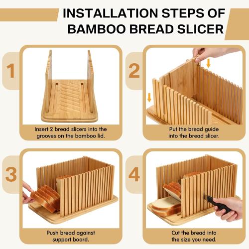 Bread Box with Bread Slicer Storage Container for Kitchen Countertop Food Storage with Multifunction Bamboo Lid, 3 in 1 Breadbox Removable Cut Board for Loaf Slicing (White,Wood, Metal,Bamboo)