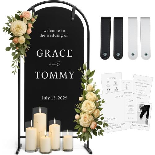 Size 50x35x15 Arch Wedding Welcome Sign Stand with Holder - Elegant Metal Easel Display for Seating Chart, Reception Signs, Welcome Board - 30  Customizable designs for Baby, Bridal Shower - Versatile Party Sign Holder