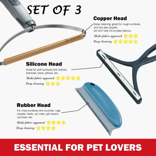 Pet Hair Removal Tools (3-Pack), Dog Cat Hair Remover Pro, Lint Shaver Cleaner, Fur Removal Carpet Scraper, Fuzz Hairball Brush for Carpet, Car Mat, Clothes, Couch, Pet Bed, Cat Tree, Furniture