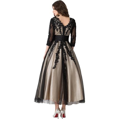 Size L YIRENWANSHA Women's Party Dress Manual D Empire Waist Tea Length Work Gown Yw38