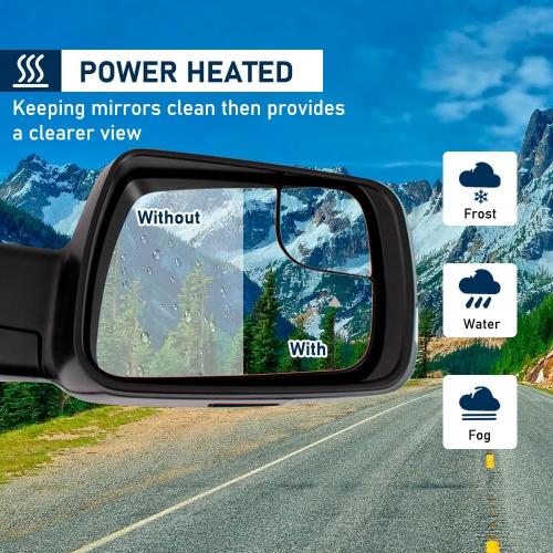 For Dodge Ram 1500 2019-2022 Door Mirror Assembly with Painted Black Back Cover Power Heated Manual Folding with Turn Signal Light Puddle Light Blind Spot Glass 9P Right Passenger Side (W/O Camera)