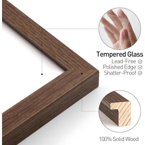 Yaetm 4x6 Picture Frame with Tempered Glass - Brown Walnut, Rustic Solid Wood Frame 4 x 6 for Photo & Art Print, Display on Tabletop or Wall Horizontally and Vertically (3 Pack, Walnut)