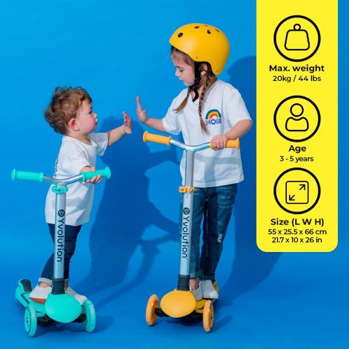 Yvolution Y Glider Air Scooter for Kids, 3 Wheel Scooter for Toddlers 4 Adjustable Height Glider with Kick Scooters, Lean to Steer with LED Flashing Light for Children Ages 3  Years Old