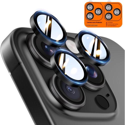 TOCOL for 2 Pack iPhone 16 Pro Max Camera Lens Protector/iPhone 16 Pro Camera Lens Protector Tempered Glass HD Individual Scratch Resistant Cover Accessories Case Friendly（Black）