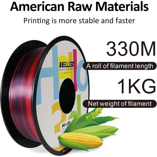 Bicolor Silky 1.75mm Black & Rose HELLO3D PLA 3D Printing Filament 1.75mm Dual Color Silk Filament,Silk Shiny Red Black 2 Colors in 1 Coextrusion 3D Printer Filament 1KG 1.75mm 3D Printing Material with Bicolor Dichromatic 2 Colors