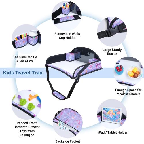 COOLBEBE Kids Travel Tray for Toddler Car Seat, Travel Tray for Airplane, Toddler Car Seat Lap Tray, Carseat Table Tray for Kids Travel Activities (Mermaid