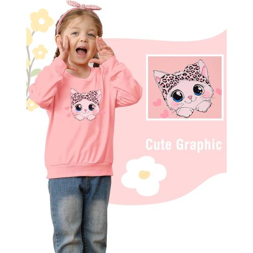 Girls Graphic Sweatshirts Crewneck Cute Cartoon Pullover Casual Long Sleeve Size 3-6Y Fall Winter Tops