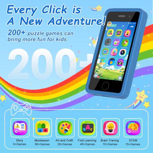3.97 Touchscreen Kids Toys Smart Phone, Kids Phone with Games & Dual Camera, Toddler Toys Phone, Boys and Girls Learning Toy Phone for 3-9 Years Old (Blue)