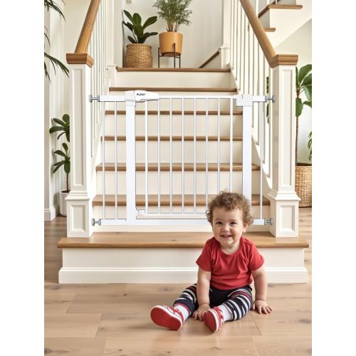 Baby Gate for Stairs, 29.5-40.5 Dog Gate for Doorways, Walk Thru Auto Close Metal Child Gate for The House, Stairs and Doorways, Pressure Mounted Pet Gate for Dog Indoor (White)