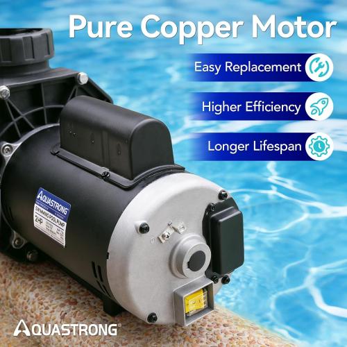 Aquastrong Riptide Series 2 HP In/Above Ground Pool Pump, 220V Dual Speed, Up to 8,586 GPH High Flow, Pure Copper Motor, Energy Efficient, Self Priming with Filter Basket
