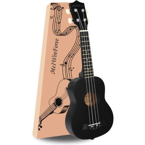 Ukulele 21 - Beginner Soprano Ukulele for Kids, Tenor and Concert Ukuleles, Left-Handed Friendly - Perfect Beginner Ukulele (Black)