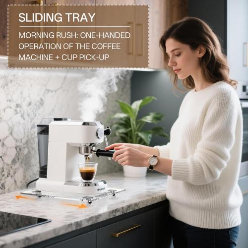 Sliding Tray for Coffee Maker: Acrylic Appliance Slider with Rubber Wheels - Coffee Machine Mat Pot Rolling Tray for Kitchen Countertop - 9.5x14.5 Clear