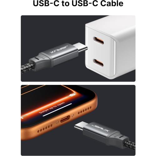 JSAUX 100W USB C Cable [2-Pack 6.6FT], Type C Fast Charging Cord for iPhone 17e/iPhone 17/iPhone Air/iPhone 17 Pro/iPhone 17 Pro Max, iPhone 16/15 Series, Galaxy S/Note, MacBook Pro Air, iPad - Grey