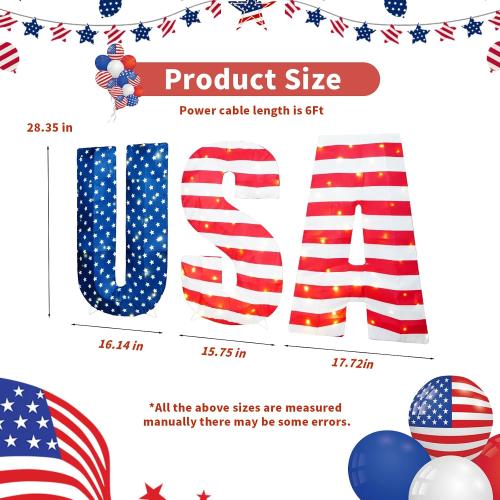 USA 250th Anniversary Light Up Letters, 108 LED Patriotic Yard Decorations, 2.36 FT Outdoor Lighted USA Sign for America 250 Celebration, 4th of July Front Yard Lawn Garden Porch Decor