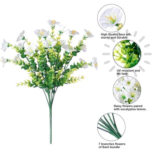 Artificial Flowers for Outdoors Fake Plants Outside Decoration, 12 Bundles Silk White Morning Glory UV Resistant Look Real Faux Flowers for Planter Front Door Porch Patio Yard Gardens Balcony