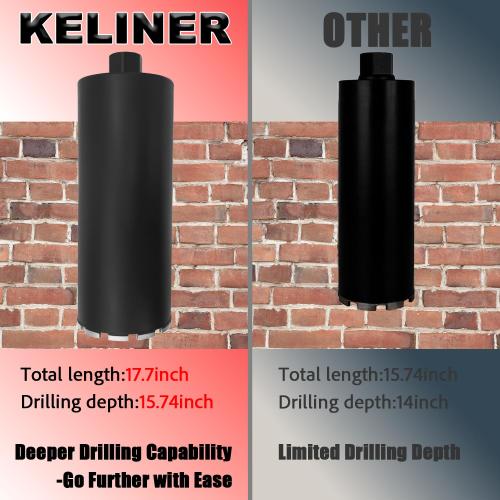 6 Diamond Concrete Core Drill Bit, 1-1/4-7 Thread Laser Welded Core Bit, 17-3/4 Drilling Depth High-Performance Core Drill Bit for Concrete, Stone, Brick, Floors and Masonry Wall