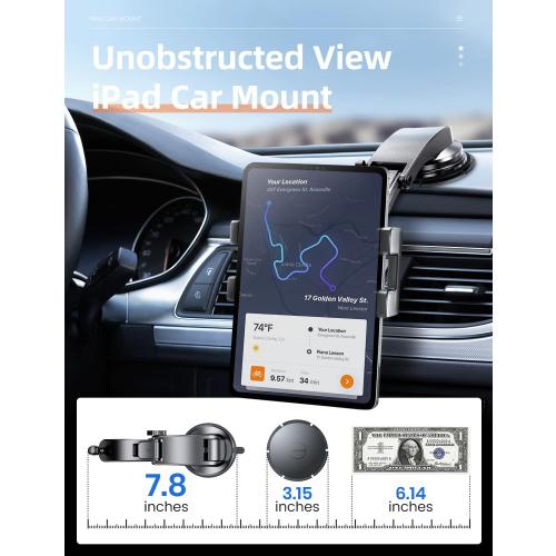 eSamcore iPad Holder for Car, Dashboard Tablet Holder for Car Suction Cup Mount with Large Clamp for All 6-11 Apple iPad Accessory Samsung Galaxy Tab Tablet Stand