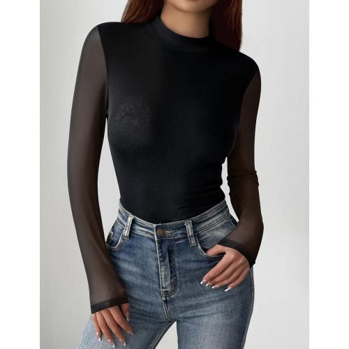 Zeagoo Womens Mesh Long Sleeve Tops See Through Going Out Blouses Mock Neck Sheer Party Outfits Shirts medium