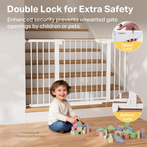 Cumbor 29.7–51.5 Extra Wide Baby Gate for Stairs, Pressure-Mounted Dog Gates for Doorways & Hallways, Auto-Close Walk-Through, No-Trip Design, Child Proof Safety, Dog/Pet Gate for Indoor Use, White