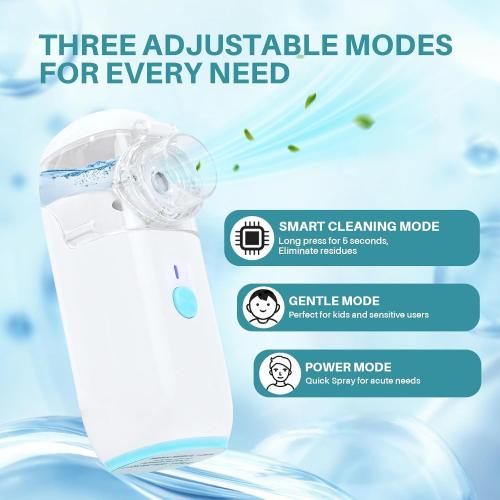 White and Blue Portable Nebulizer for Kids Adults: Rechargeable Mesh Nebulizer Portable Handheld - Nebulizer Machine for Travel & Home with 3 Modes - Nebulizer Mouthpiece/ 2 Mask