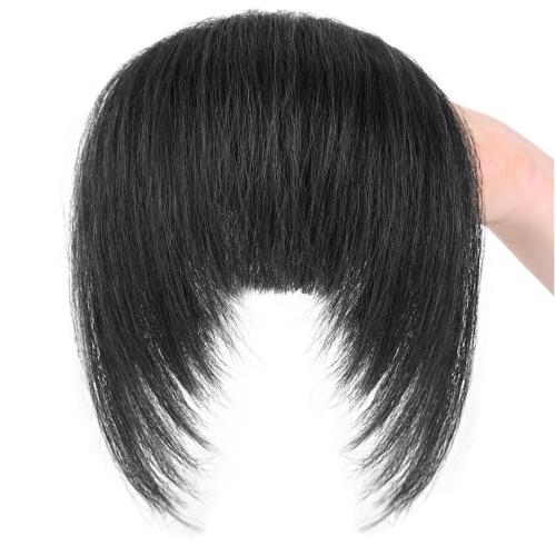 Yaki Straight Clip in Bangs with Temples for Black Women Natural Looking Synthetic Hair Fringe Hairpiece with 3 Secure Clips Kinky Straight Bangs Hair Extensions(Natural Black)