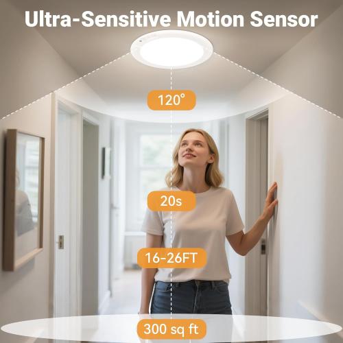 Wireless Closet Lights Motion Sensor - No Wiring Rechargeable Ceiling Light Night Light Indoor, Battery Operated Led Lights for Bedroom with Remote, Living Room Bathroom Home & Kitchen Decor Lighting