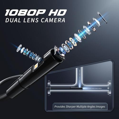 Endoscope Camera with Light, Inspection Borescope Camera with 4.3 IPS Screen, 1920P HD with 8 LED Lights, 32.8FT Semi-Rigid Cord Bore Scope, IP67 Waterproof Endoscope for Sewer, Dual Lens(Orange)