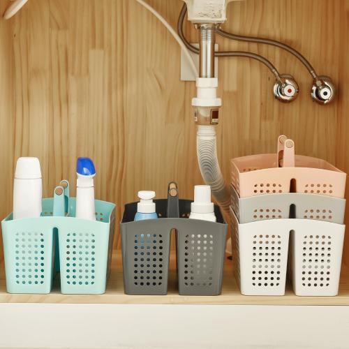 BLACK Portable Shower Caddy Basket with Compartments, Plastic Divided Cleaning Caddy Organizer Storage Tote with Handle for Bathroom, College, Dorm Room Essentials, Black
