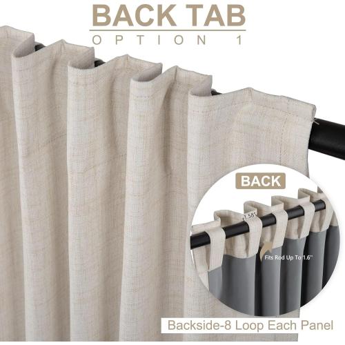 100% Blackout Shield Linen Blackout Curtains for Bedroom 84 Inches Long, Back Tab/Rod Pocket Living Room Drapes, Thermal Insulated Blackout Curtains 2 Panels Set, 50 W x 84 L, Cream