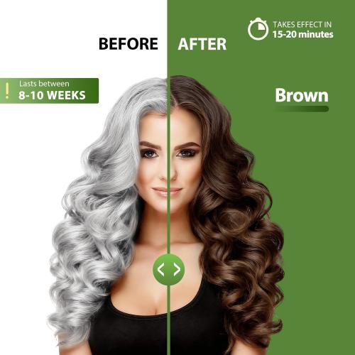 Brown Hair Dye Shampoo for 100% Gray Coverage - 3 IN 1 Hair Color Shampoo with Argan Oil & Ginseng, Ammonia & Paraben Free, Long Lasting Semi-Permanent Natural Color for Women & Men